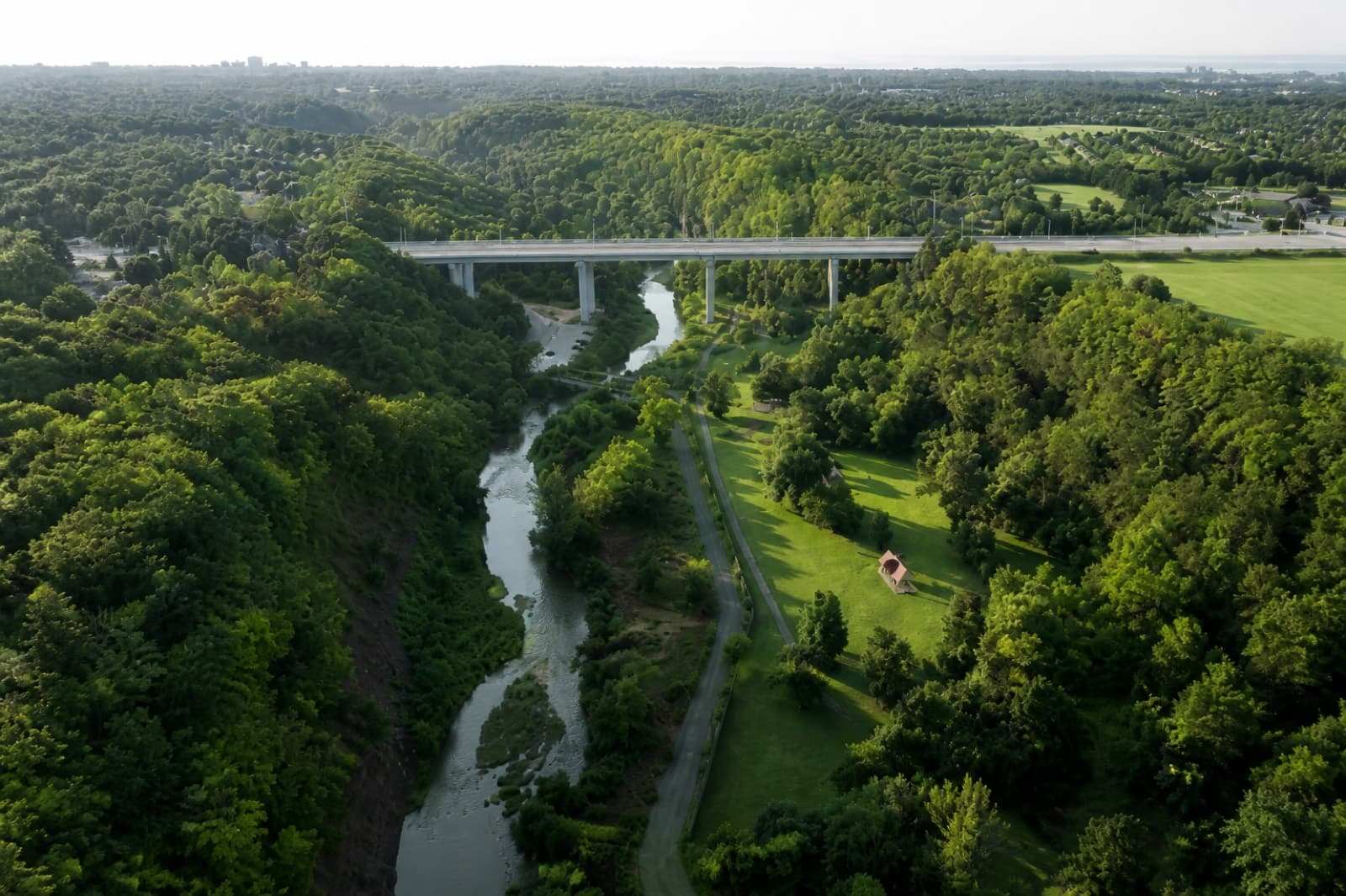 Five Oaks site location alongside Sixteen Mile Creek and Lions Valley Park